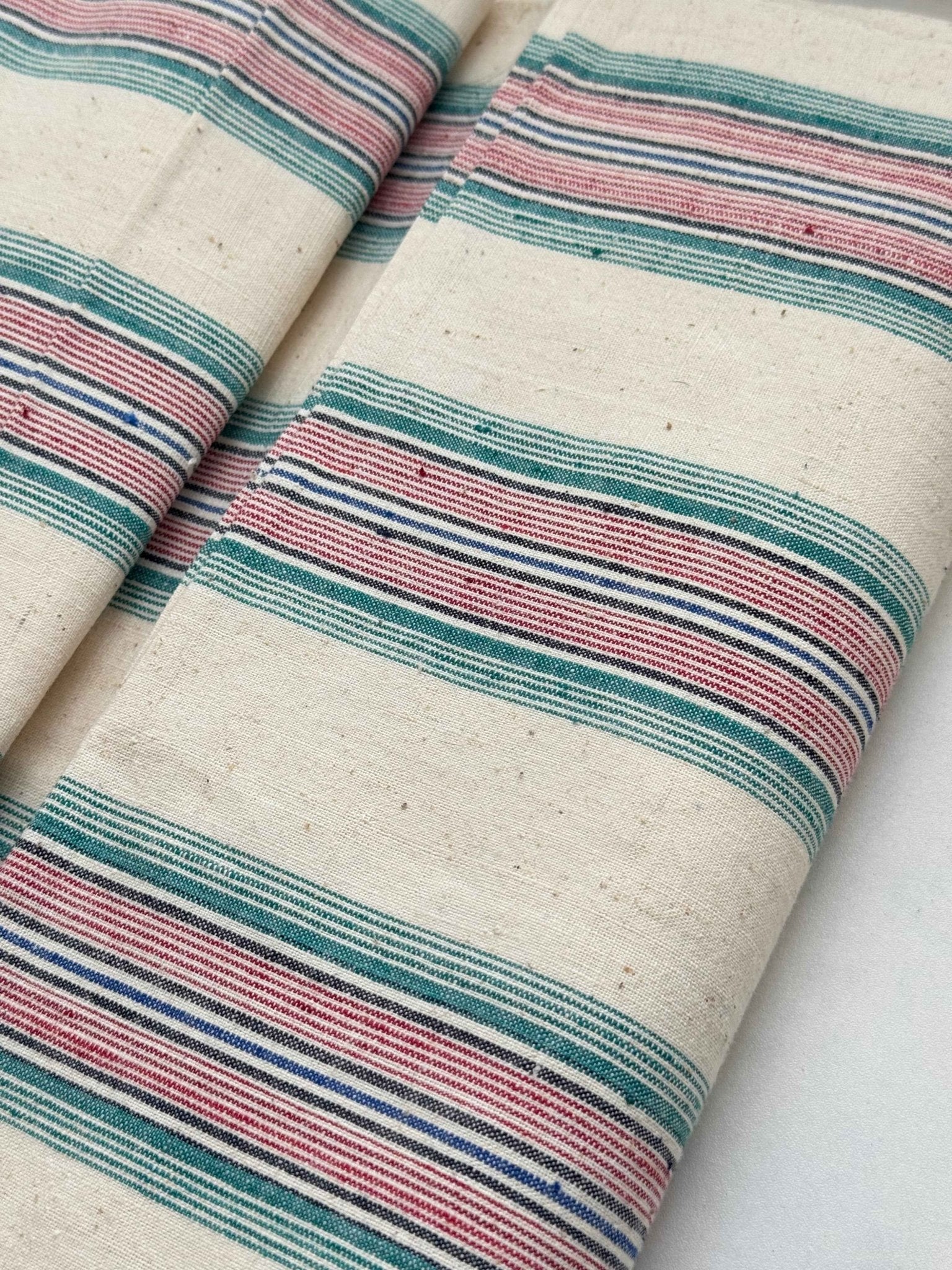 A041 Southern Rhythm: Striped Tǔbù in Cream with Rainbow Accents - 37cm Width - BUBBO