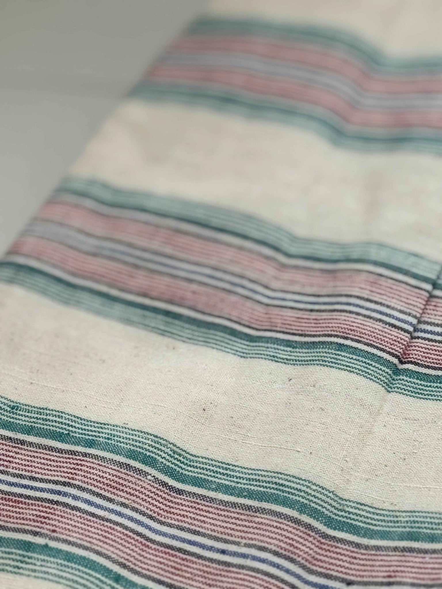 A041 Southern Rhythm: Striped Tǔbù in Cream with Rainbow Accents - 37cm Width - BUBBO