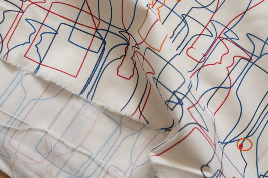 Abstract Wine Glass Line Print Cotton Broadcloth – Modern Artistic – 55” Wide – Sold by the Yard - BUBBO