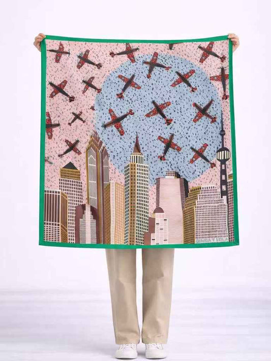 Archive Square Scarf — Airplane & City Print - BUBBO