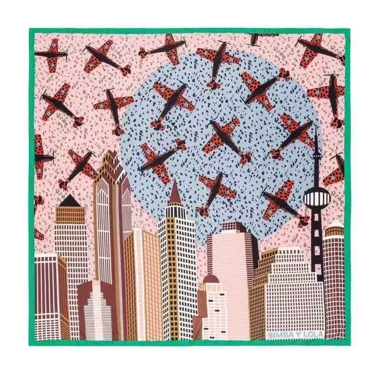 Archive Square Scarf — Airplane & City Print - BUBBO