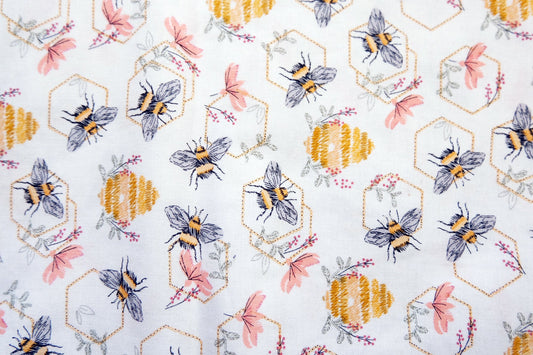 Bee & Honeycomb Print Cotton Fabric – 3.3 Yards - BUBBO
