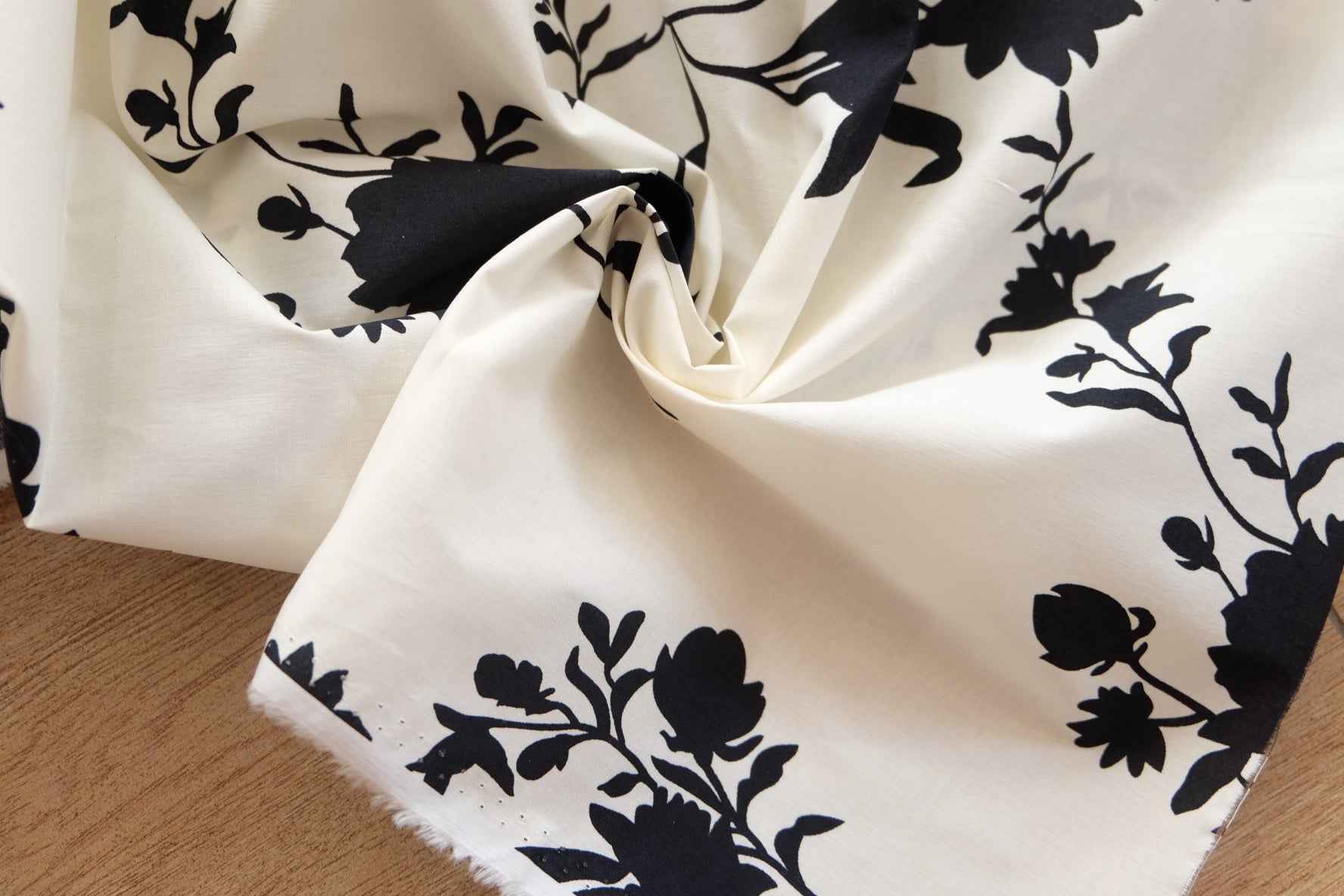 Black Floral Cotton Poplin – Dress Fabric (3.3 Yards)