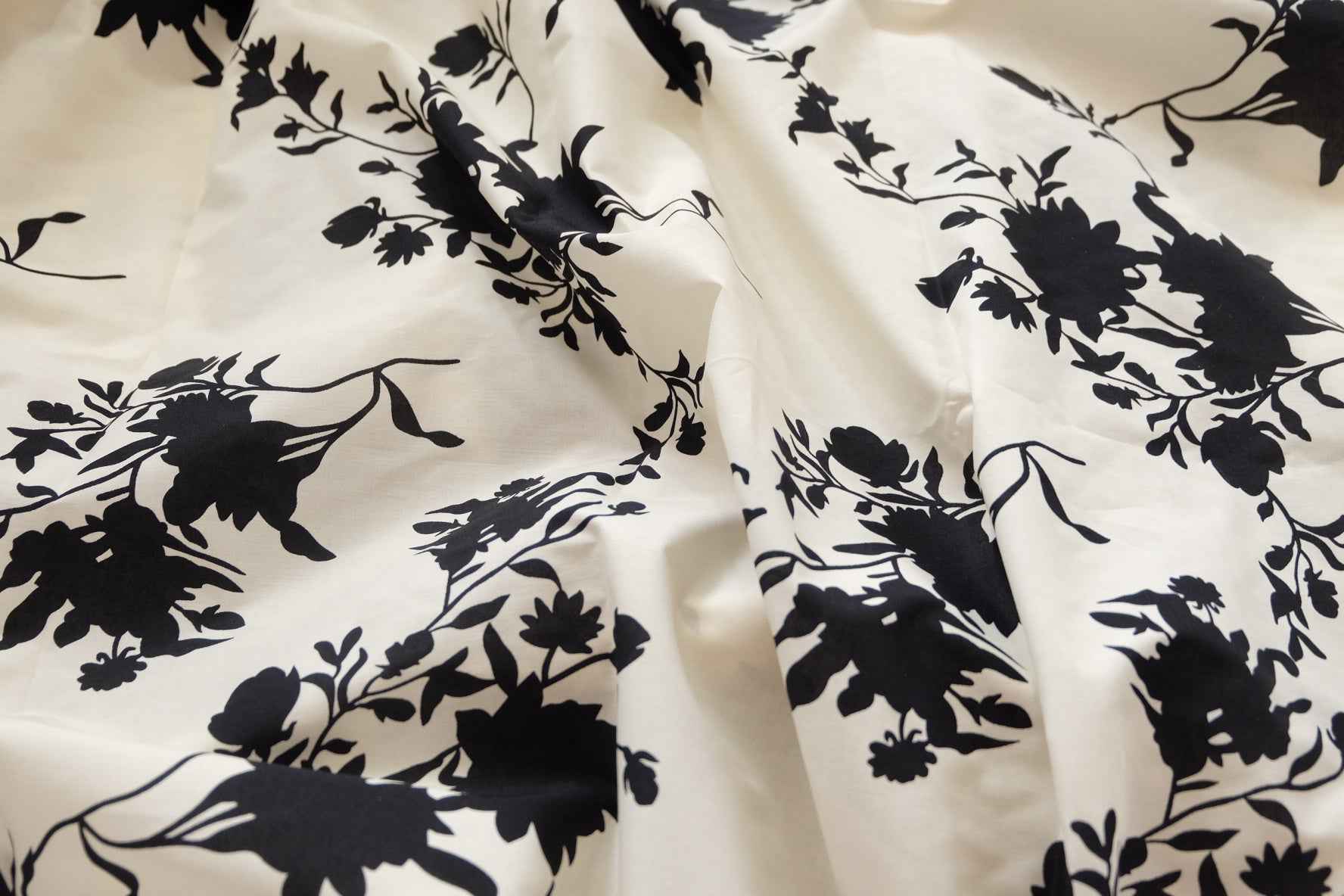 Black Floral Cotton Poplin – Dress Fabric (3.3 Yards)