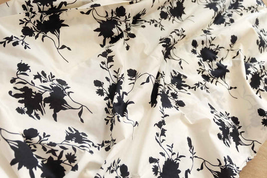 Black Floral Cotton Poplin – Dress Fabric (3.3 Yards)