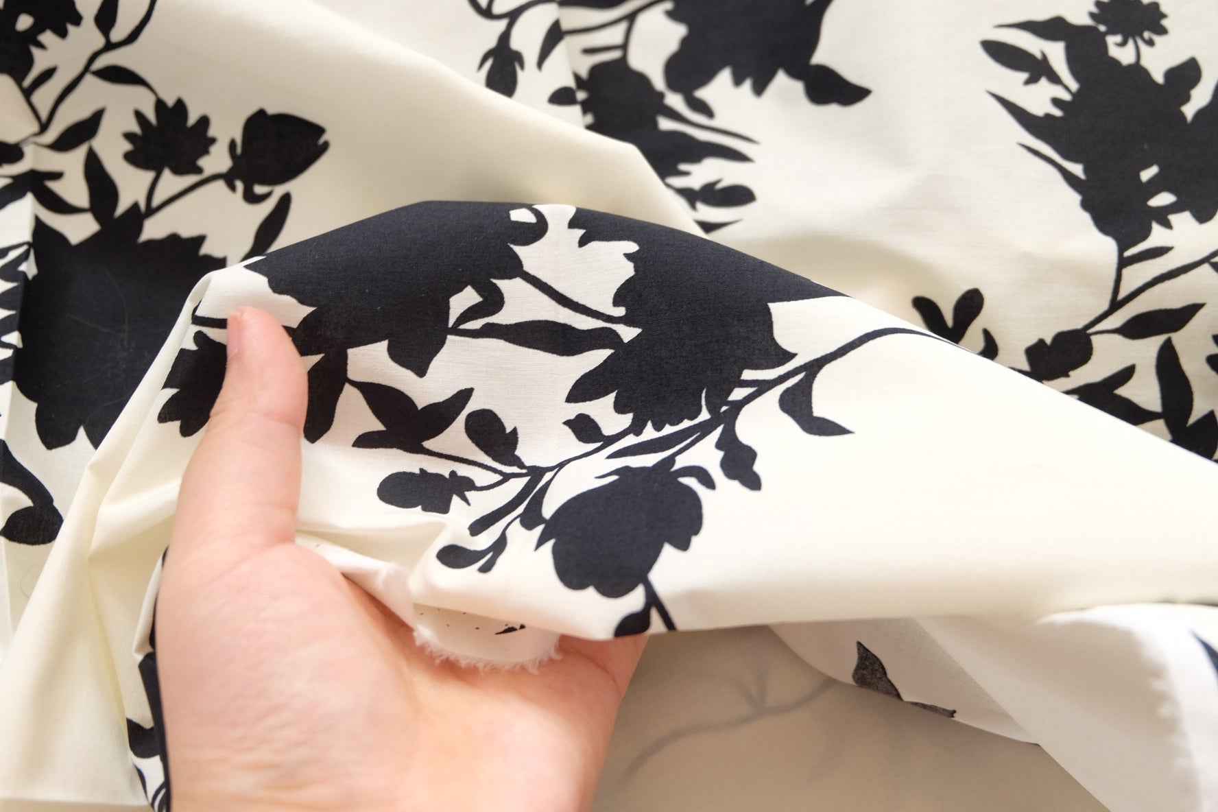 Black Floral Cotton Poplin – Dress Fabric (3.3 Yards)