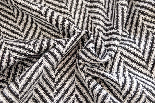 Black & Ivory Herringbone Tweed Fabric – Chanel - Inspired Bouclé, 2.2 Yards - BUBBO