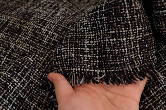 Black & Ivory Tweed Fabric — Chanel - Style Bouclé, Deadstock (2.2 Yards) - BUBBO