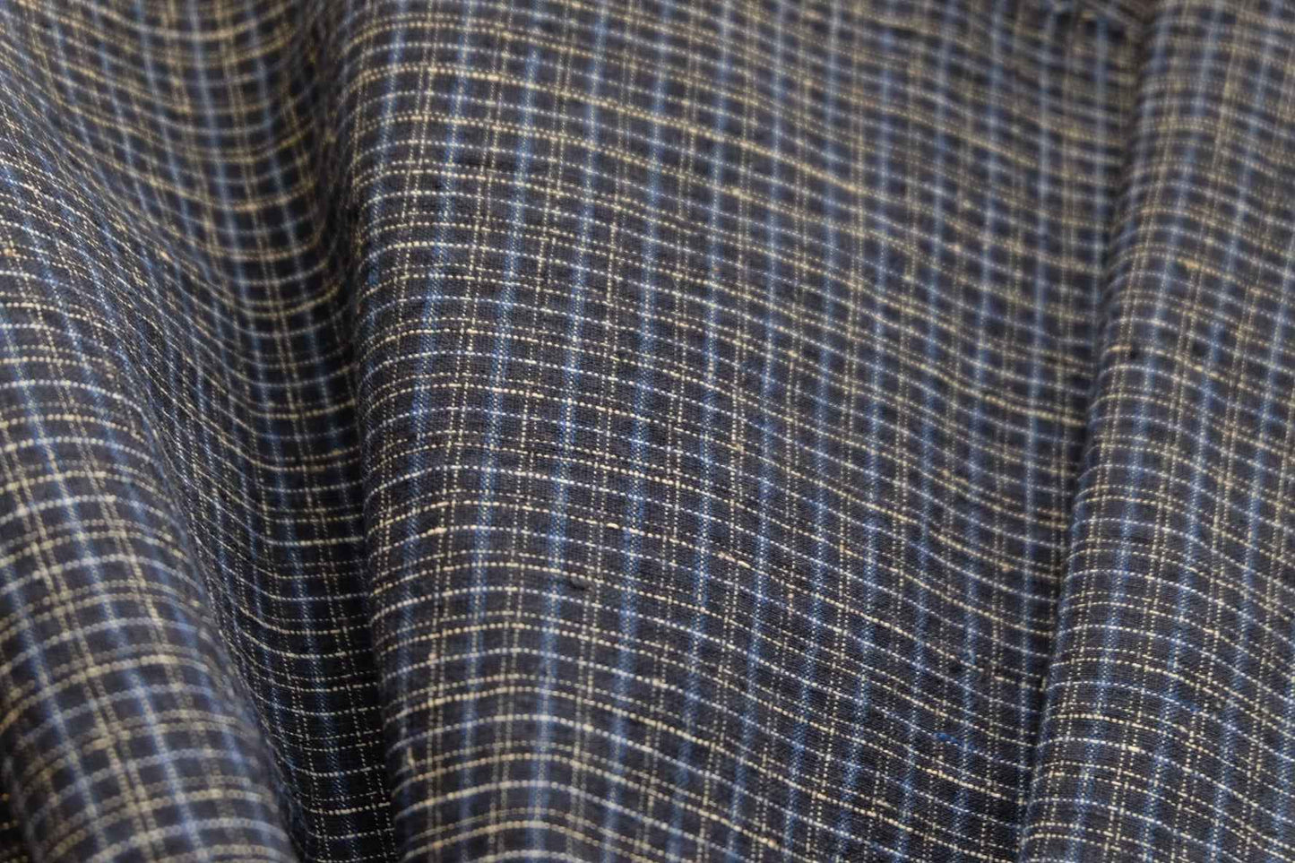 Black Tǔbù with Micro - Grid Pattern in White & Blue - 35cm Wide Vintage Fabric - BUBBO