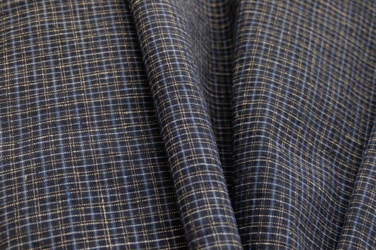 Black Tǔbù with Micro - Grid Pattern in White & Blue - 35cm Wide Vintage Fabric - BUBBO