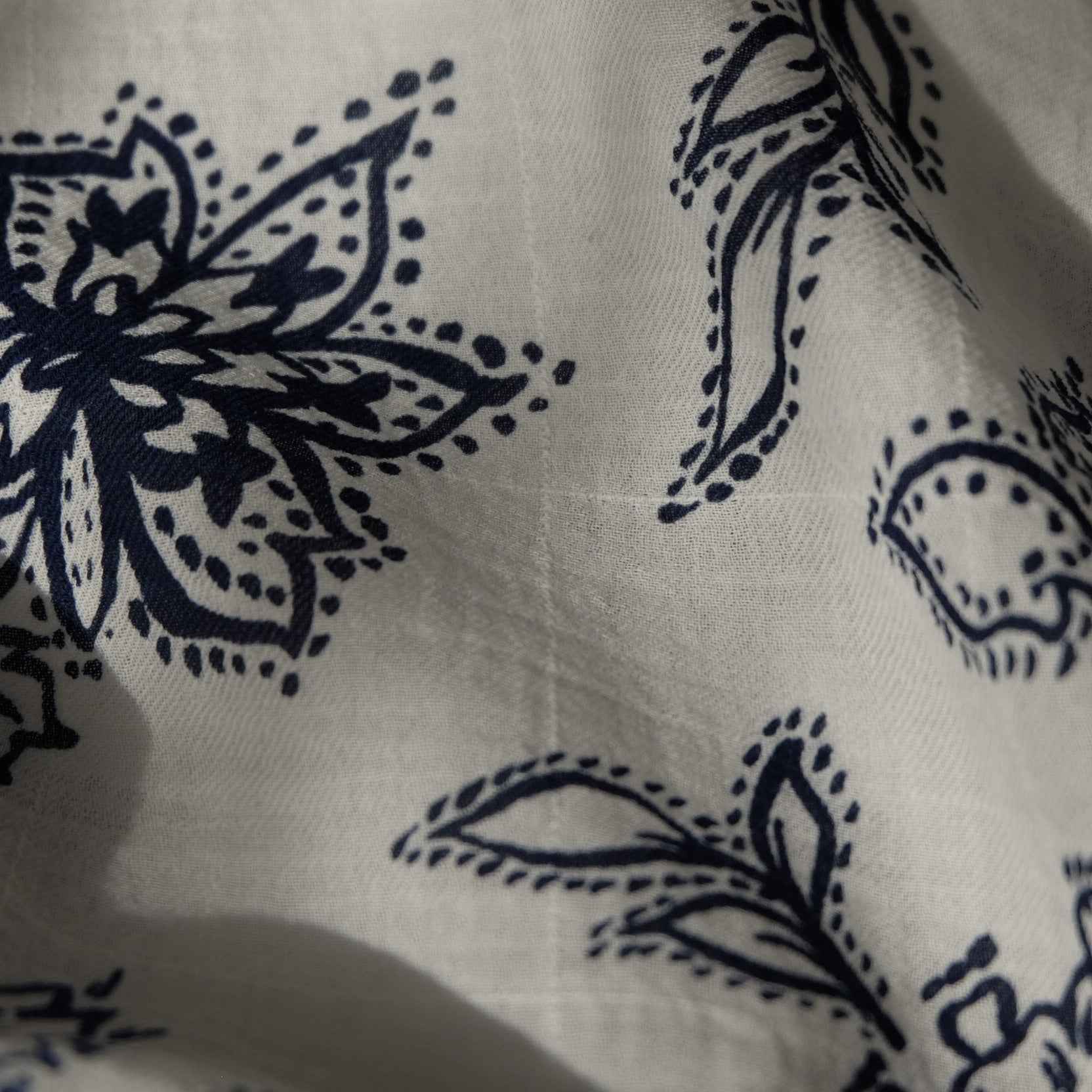 Blue Border Floral Cotton Voile Fabric — 3.28 Yards