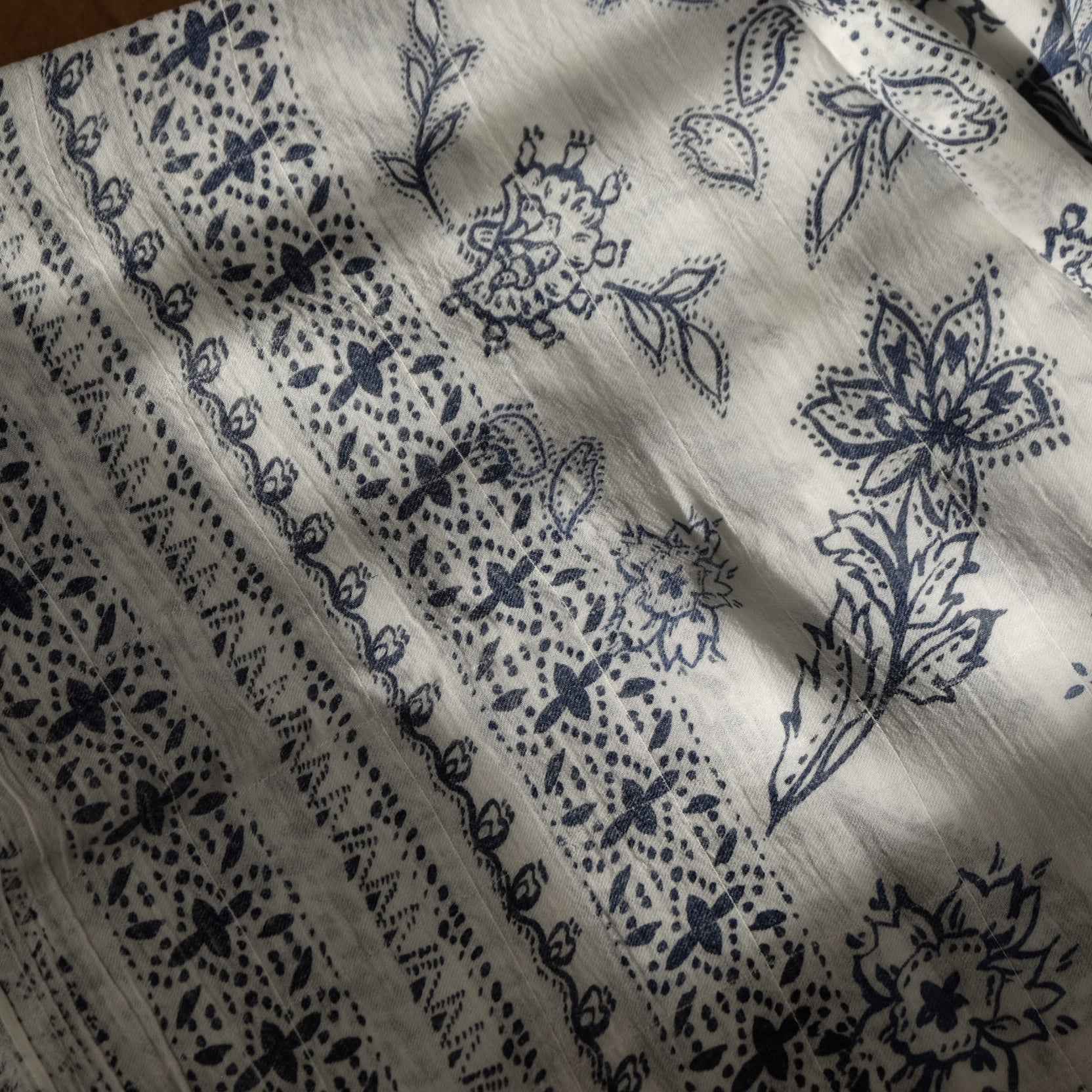 Blue Border Floral Cotton Voile Fabric — 3.28 Yards