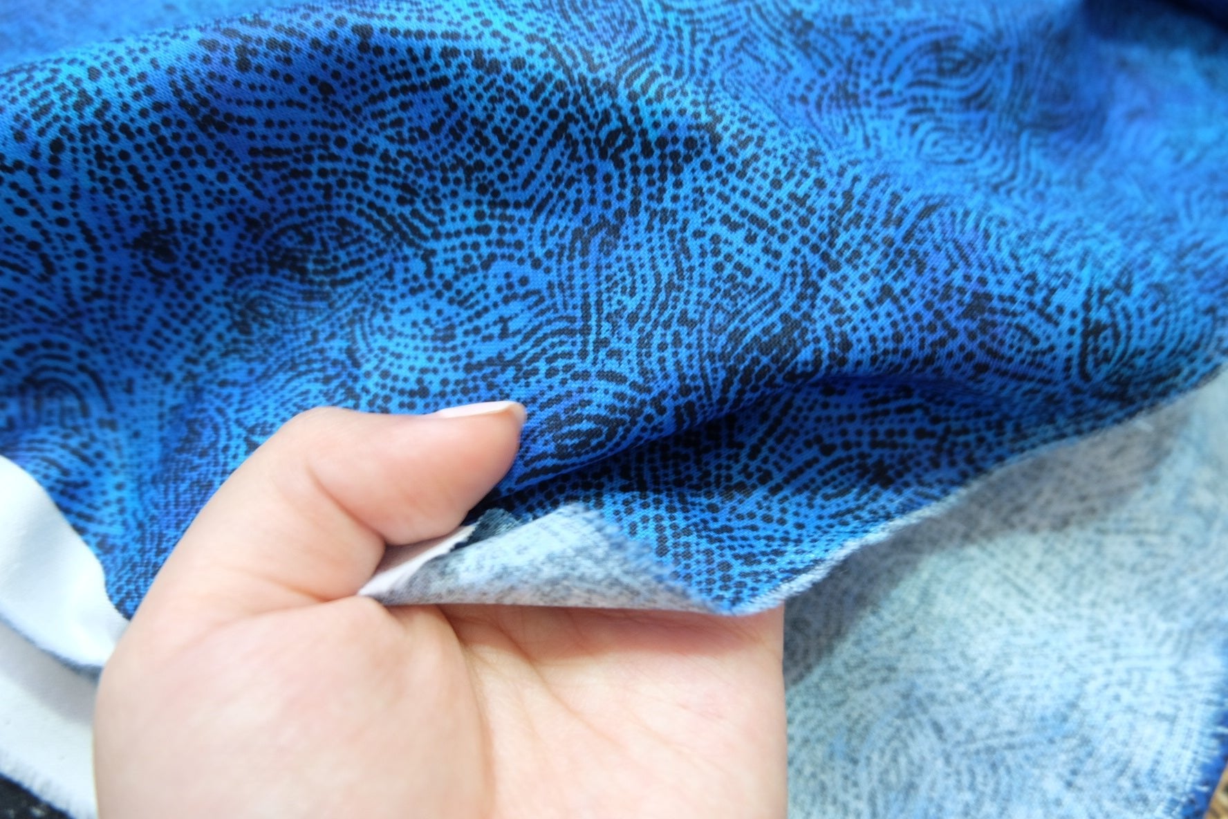 Blue Dot Swirl Cotton Fabric – Abstract Artistic Texture – 43” Wide – Sold by the Yard – Total 2.2 Yards - BUBBO