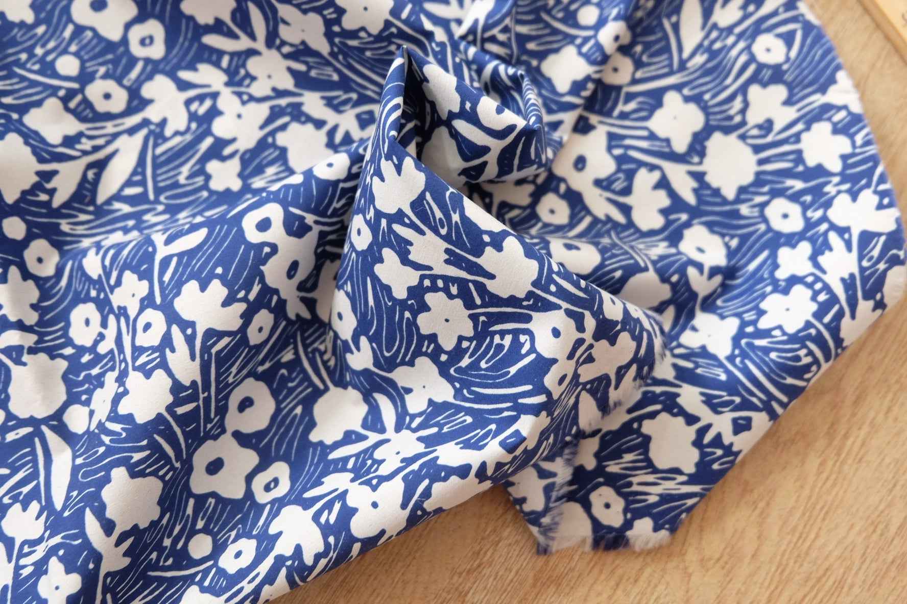 Blue Floral Cotton Poplin – Dress Fabric (3 Yards)