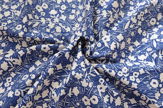 Blue Floral Cotton Poplin – Dress Fabric (3 Yards)