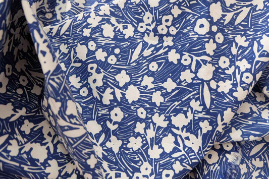 Blue Floral Cotton Poplin – Dress Fabric (3 Yards)