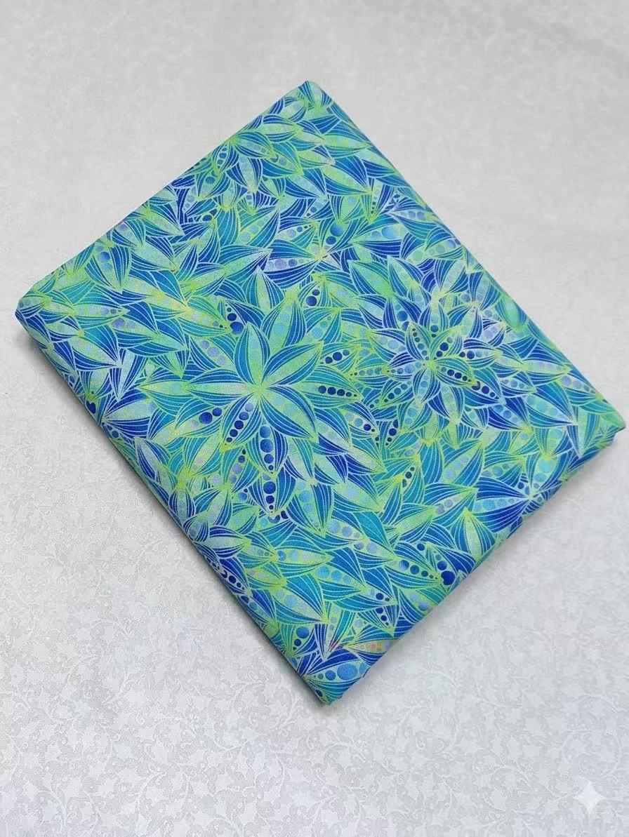 Blue Green Graphic Floral Cotton — 3.3 yd