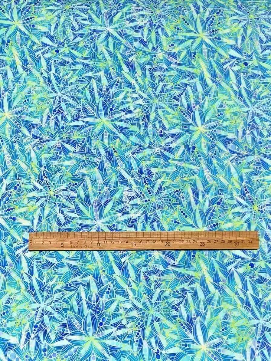 Blue Green Graphic Floral Cotton — 3.3 yd
