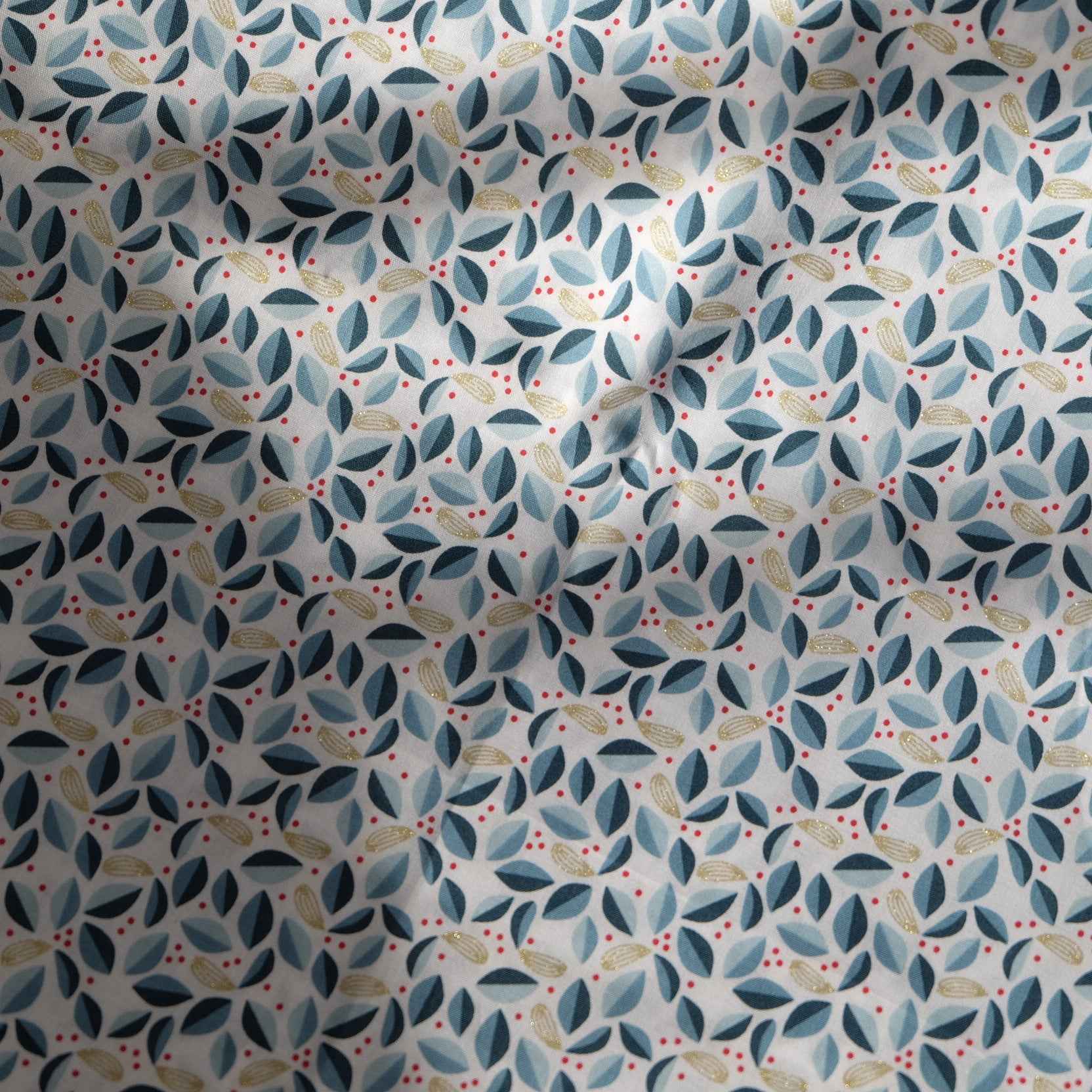 Blue Leaf Gold Foil Cotton Poplin Fabric — 3.28 Yards
