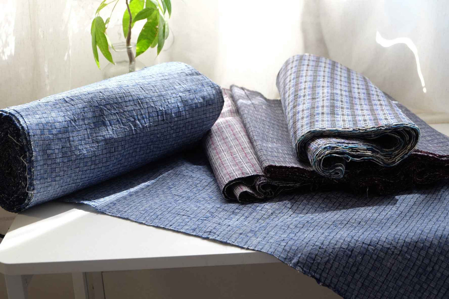 Blue Reed Mat Pattern: 7x7 Woven Grid Tǔbù - 35cm Width - BUBBO