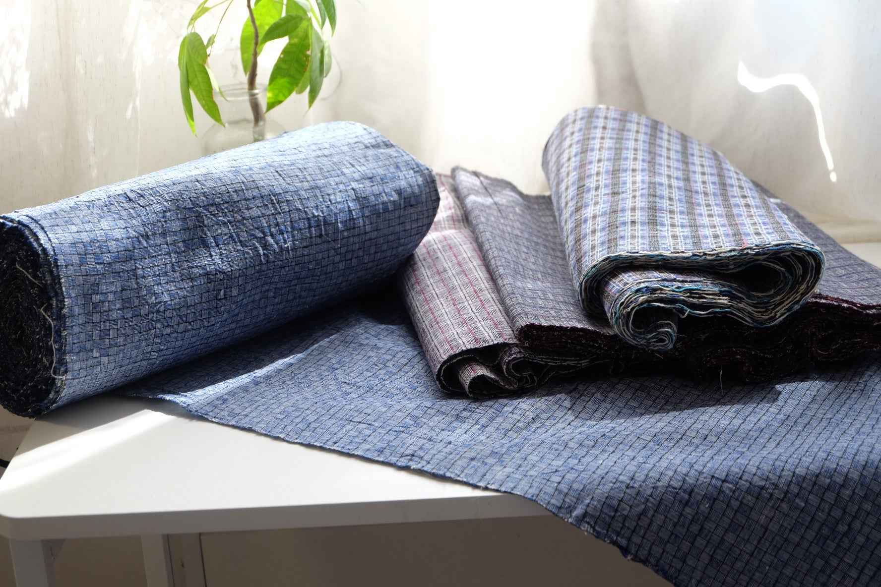 Blue Reed Mat Pattern: 7x7 Woven Grid Tǔbù - 35cm Width - BUBBO