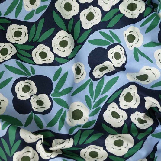 Blue Uniqlo x Marimekko Deadstock Cotton Twill Fabric – Heavyweight Printed Canvas for Bags & Structured Garments