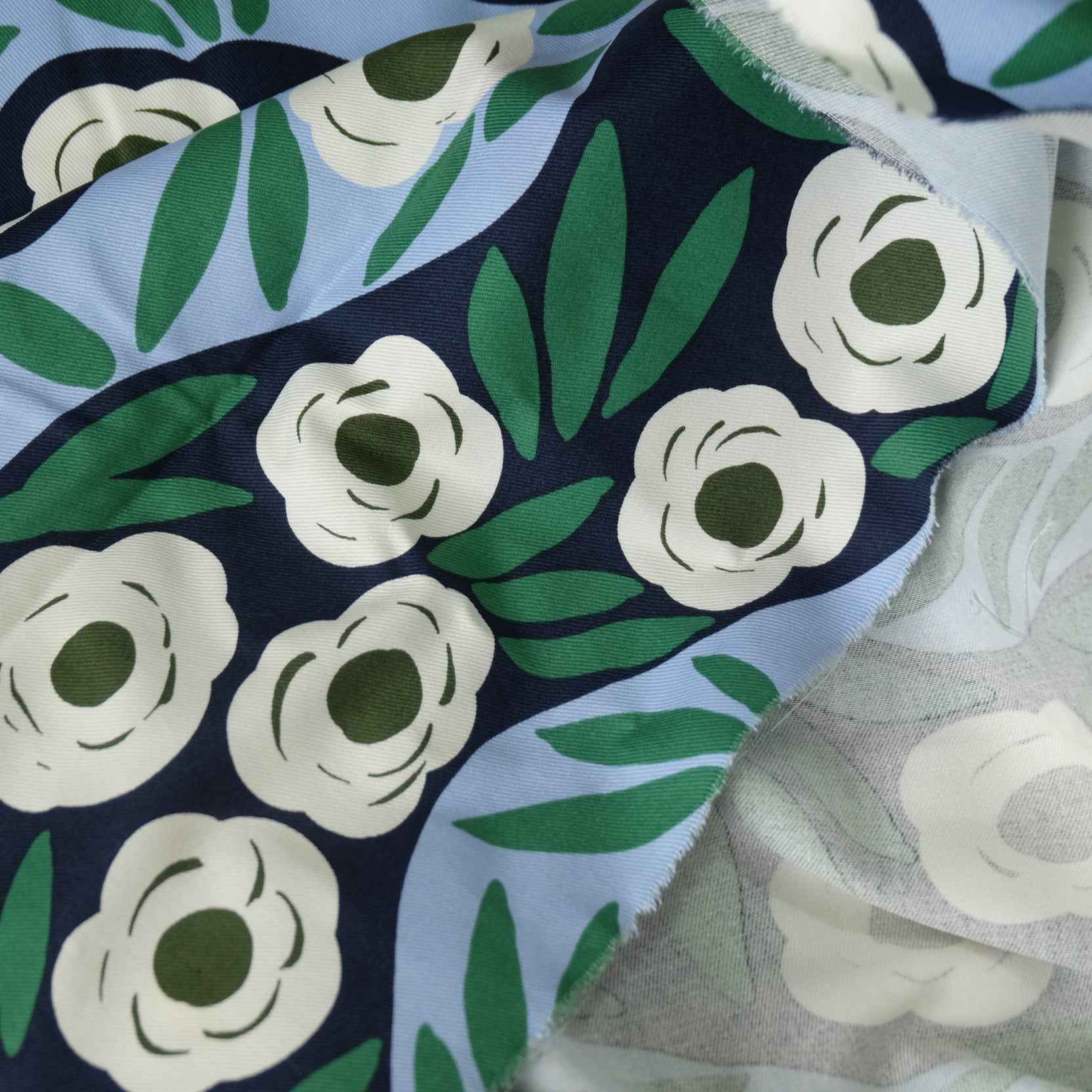 Blue Uniqlo x Marimekko Deadstock Cotton Twill Fabric – Heavyweight Printed Canvas for Bags & Structured Garments