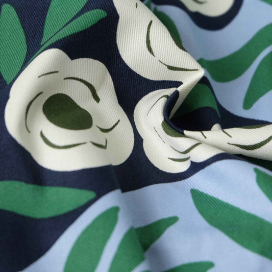 Blue Uniqlo x Marimekko Deadstock Cotton Twill Fabric – Heavyweight Printed Canvas for Bags & Structured Garments