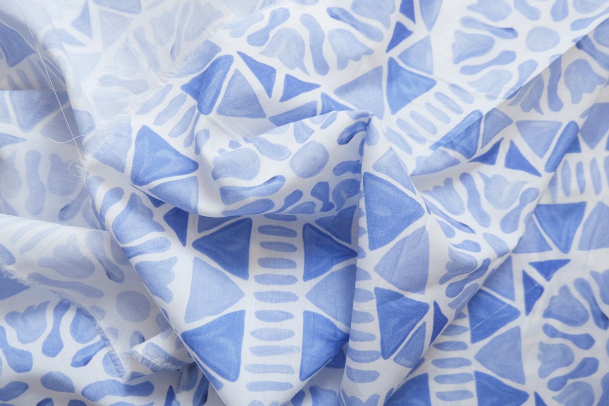 Blue & White Porcelain Print Tencel - Cotton – Silky Lightweight – 61” Wide – Sold by the Yard - BUBBO