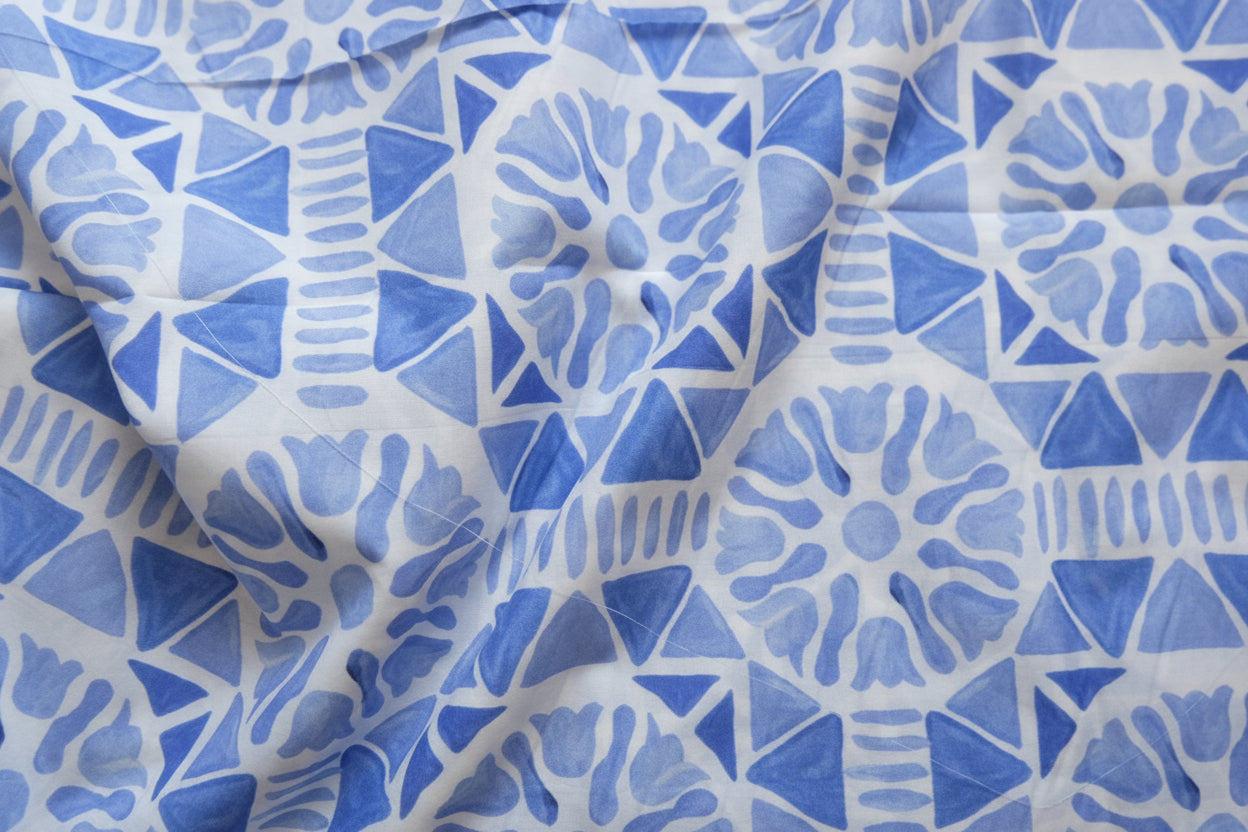 Blue & White Porcelain Print Tencel - Cotton – Silky Lightweight – 61” Wide – Sold by the Yard - BUBBO