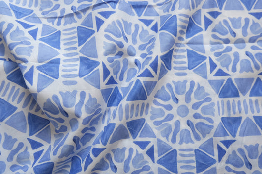 Blue & White Porcelain Print Tencel - Cotton – Silky Lightweight – 61” Wide – Sold by the Yard - BUBBO