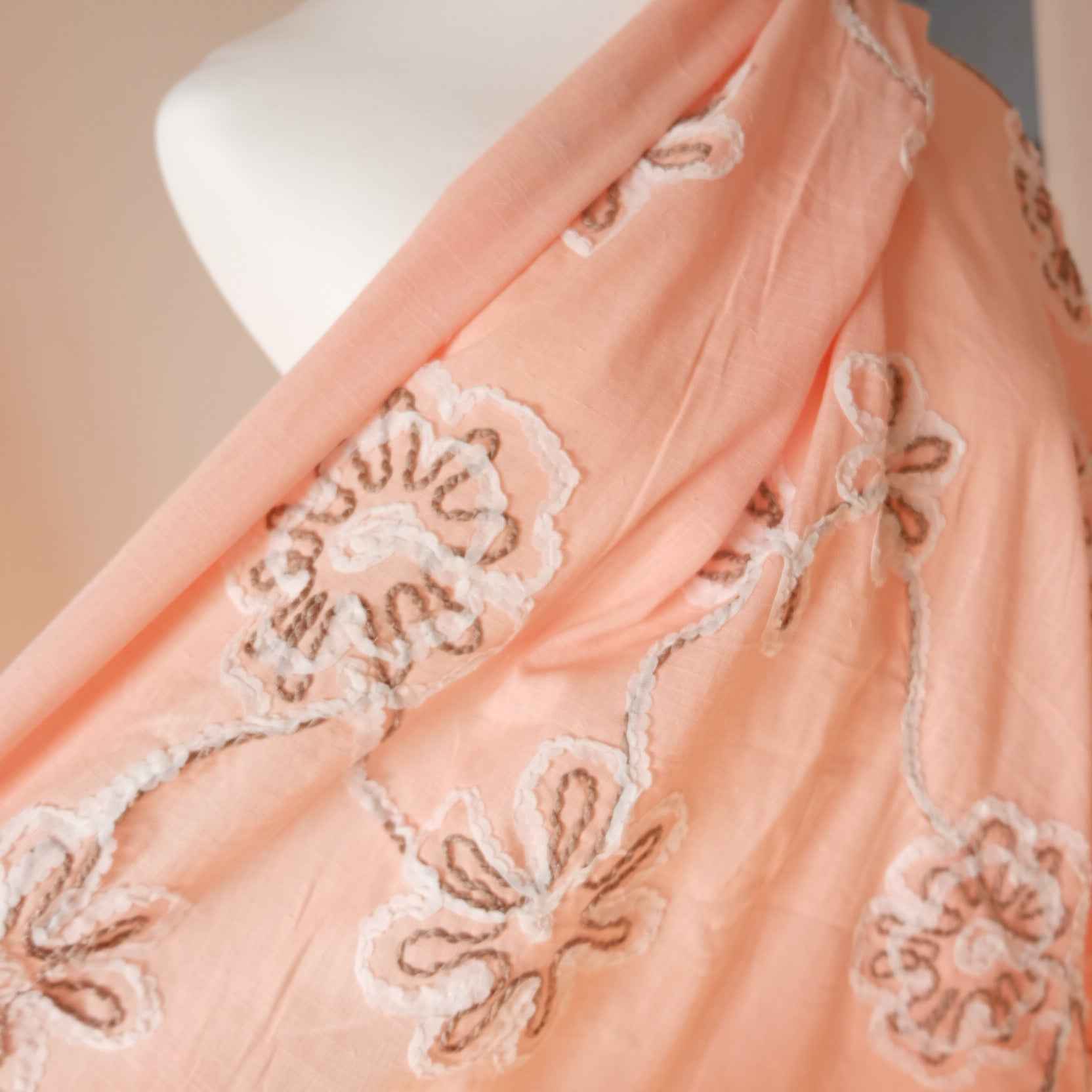 Blush Pink Embroidered Tencel-Linen Fabric – Lightweight Drapey Dress Fabric (2.19 yds)
