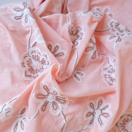 Blush Pink Embroidered Tencel-Linen Fabric – Lightweight Drapey Dress Fabric (2.19 yds)