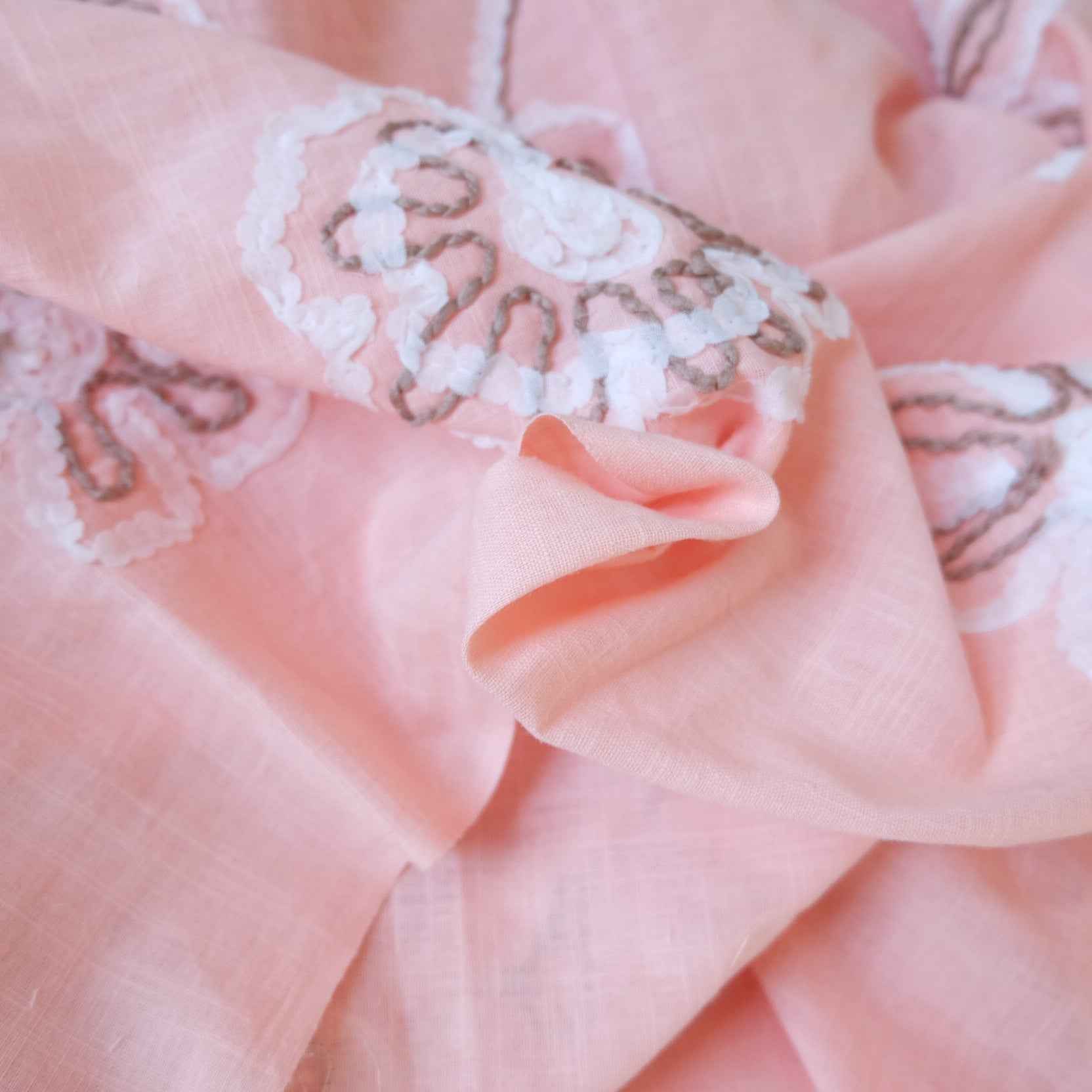 Blush Pink Embroidered Tencel-Linen Fabric – Lightweight Drapey Dress Fabric (2.19 yds)