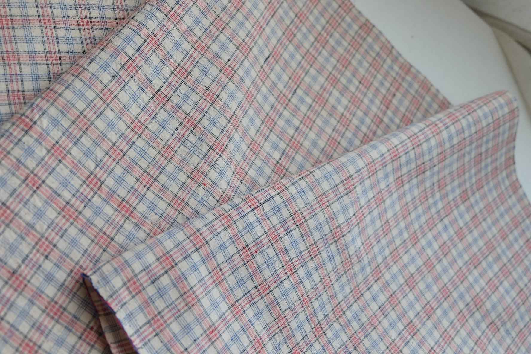 Blush Plaid: Pale Pink Check Tǔbù on White - 36cm Width - BUBBO