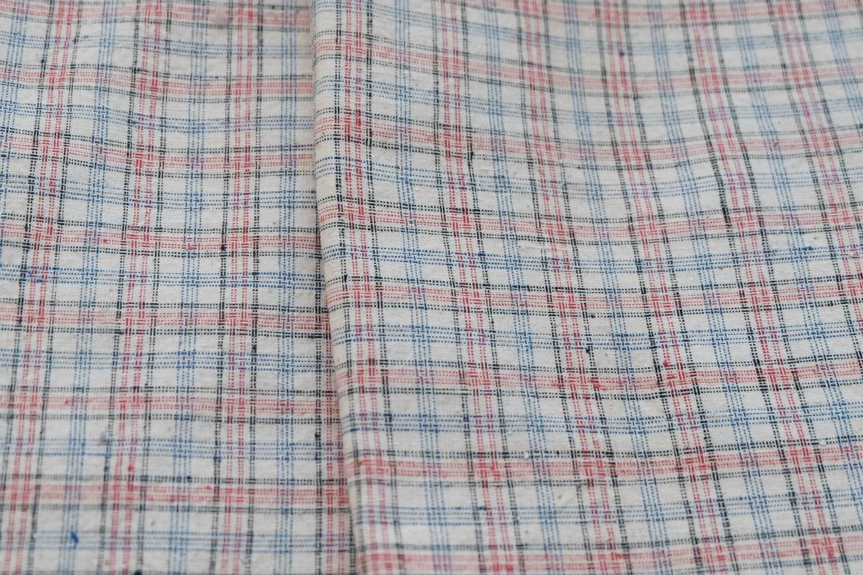 Blush Plaid: Pale Pink Check Tǔbù on White - 36cm Width - BUBBO