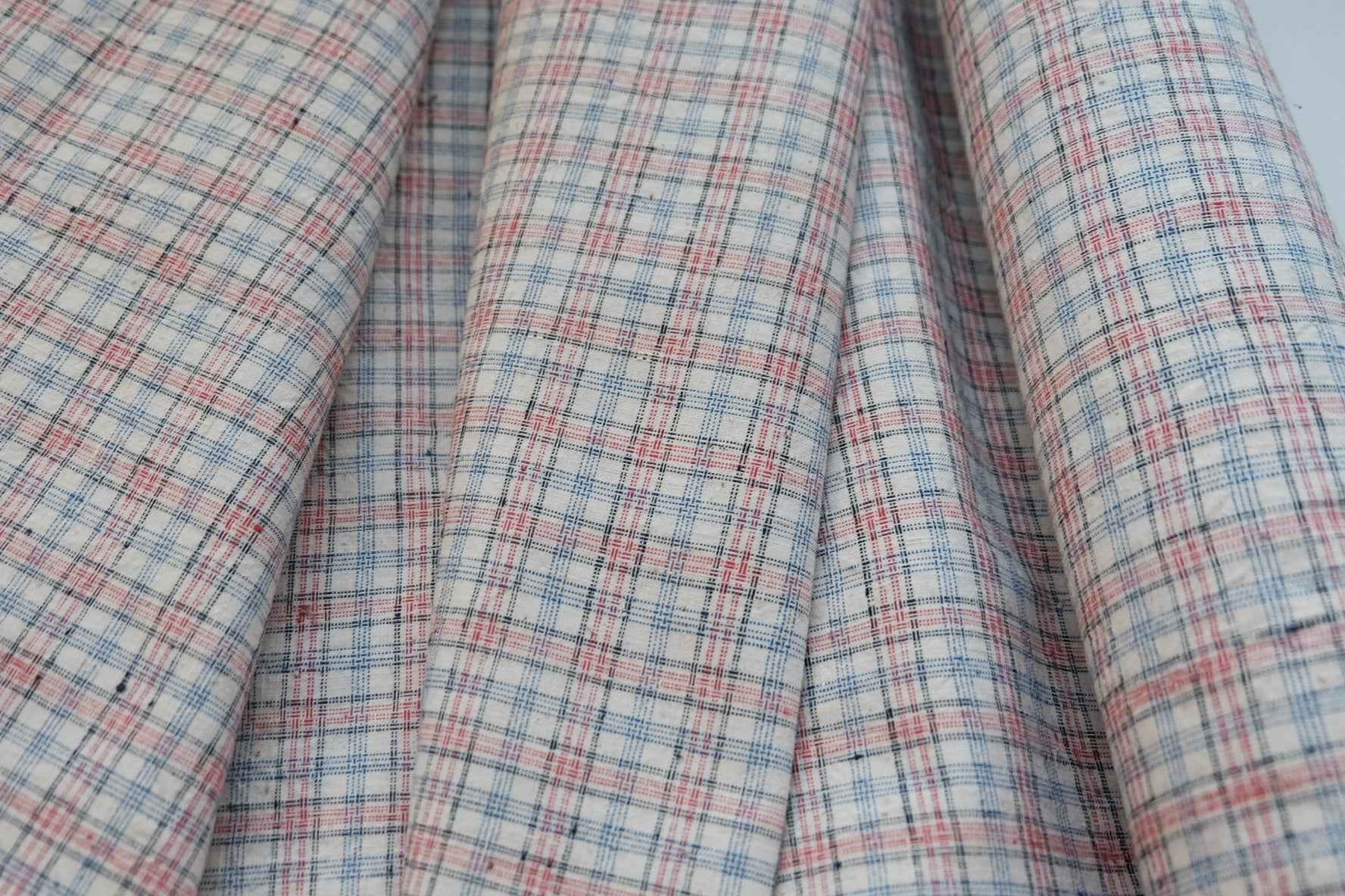 Blush Plaid: Pale Pink Check Tǔbù on White - 36cm Width - BUBBO