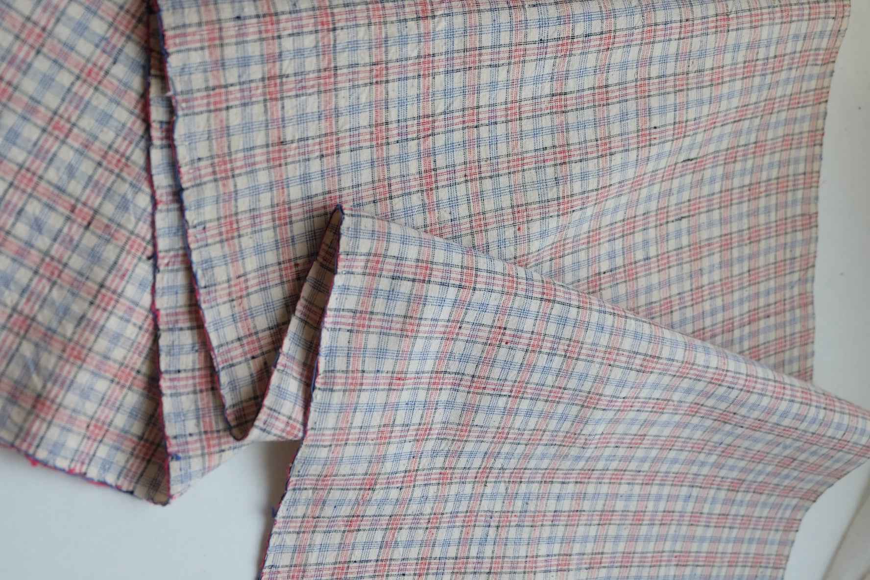 Blush Plaid: Pale Pink Check Tǔbù on White - 36cm Width - BUBBO