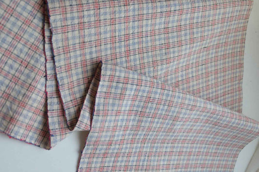 Blush Plaid: Pale Pink Check Tǔbù on White - 36cm Width - BUBBO