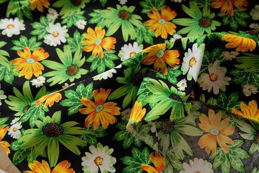 Bold Floral Cotton – High Contrast Retro Print | 3.28 yds Cut