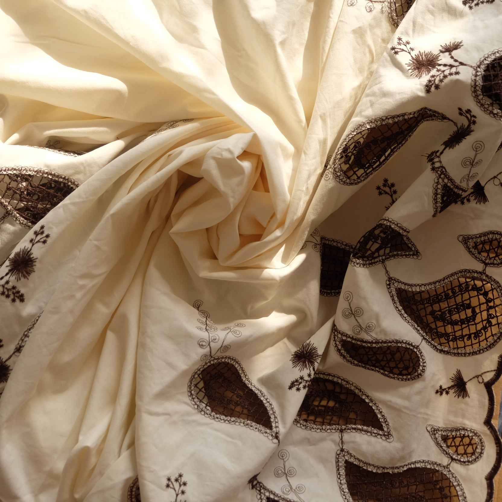 Border Embroidered Cotton Poplin – Eyelet Fabric for Skirts & Sets (1.64 yds)
