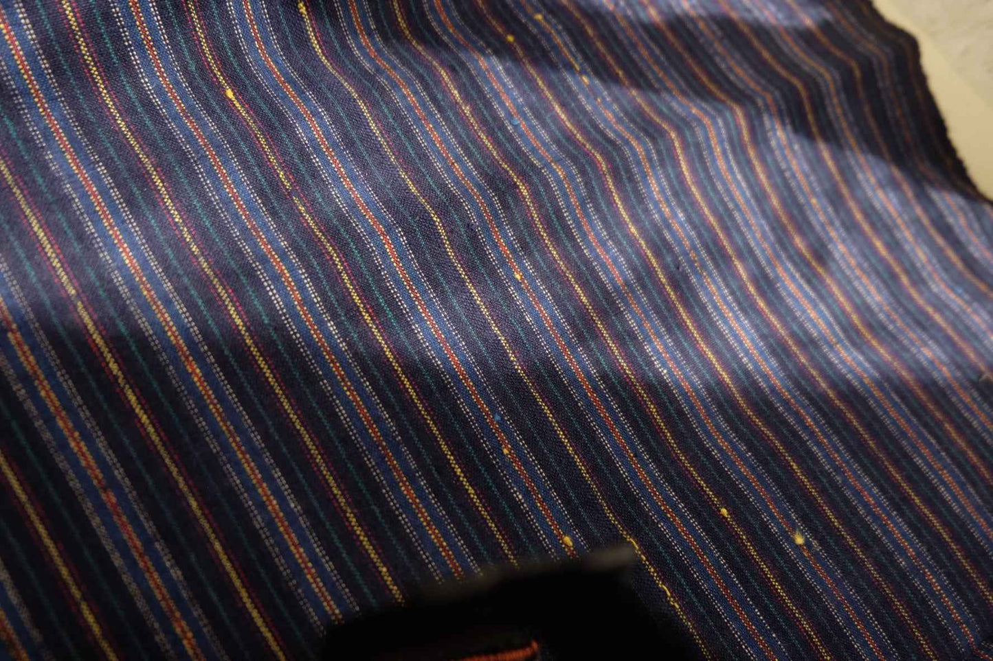 Botanical Radiance: Deep Indigo - Purple Tǔbù with Plant - Dyed Stripes - 34cm Width - BUBBO