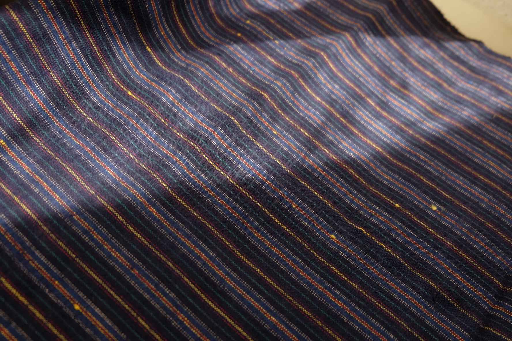 Botanical Radiance: Deep Indigo - Purple Tǔbù with Plant - Dyed Stripes - 34cm Width - BUBBO