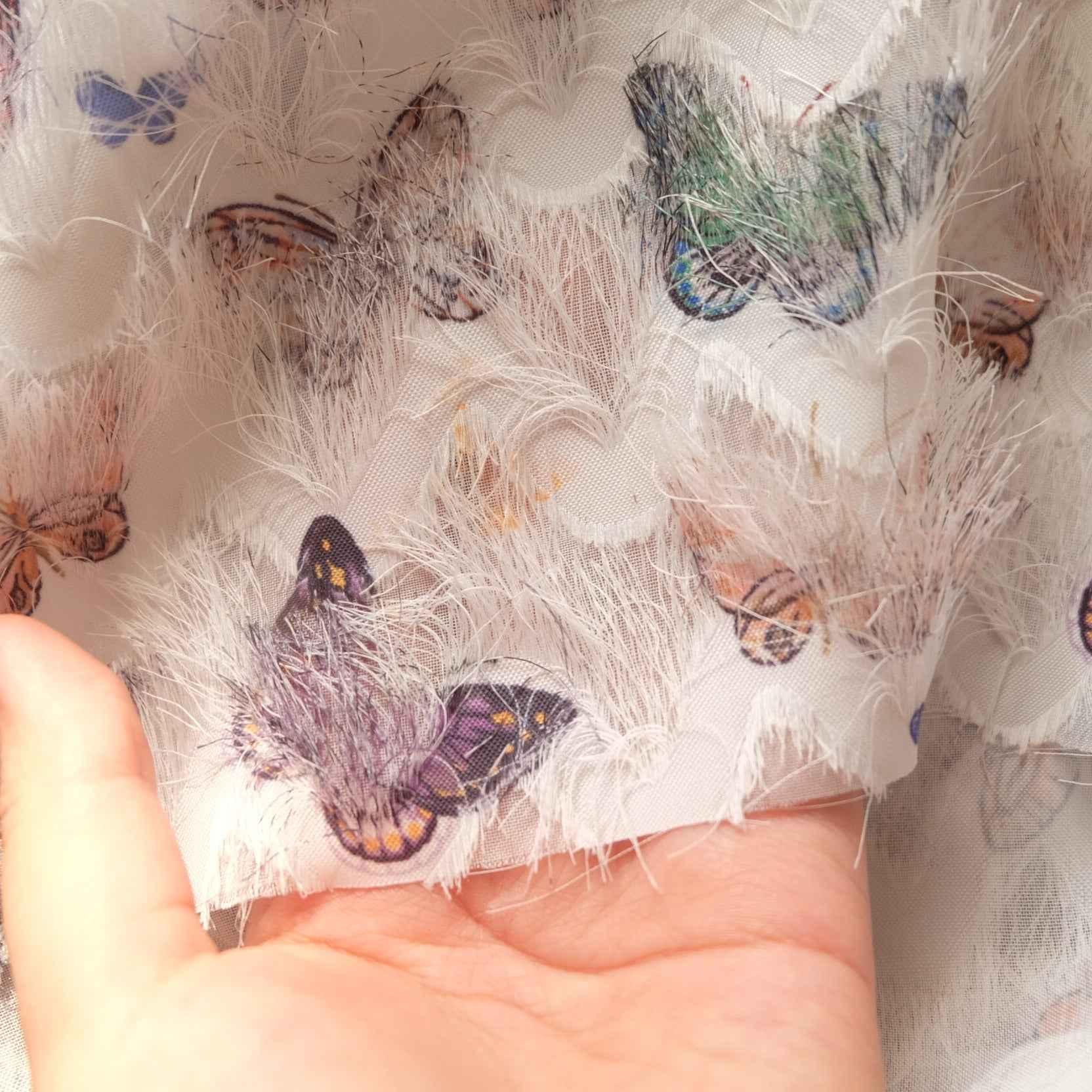 Butterfly Textured Fringe Sheer Fabric – Statement Novelty Fabric (2.19 yds)