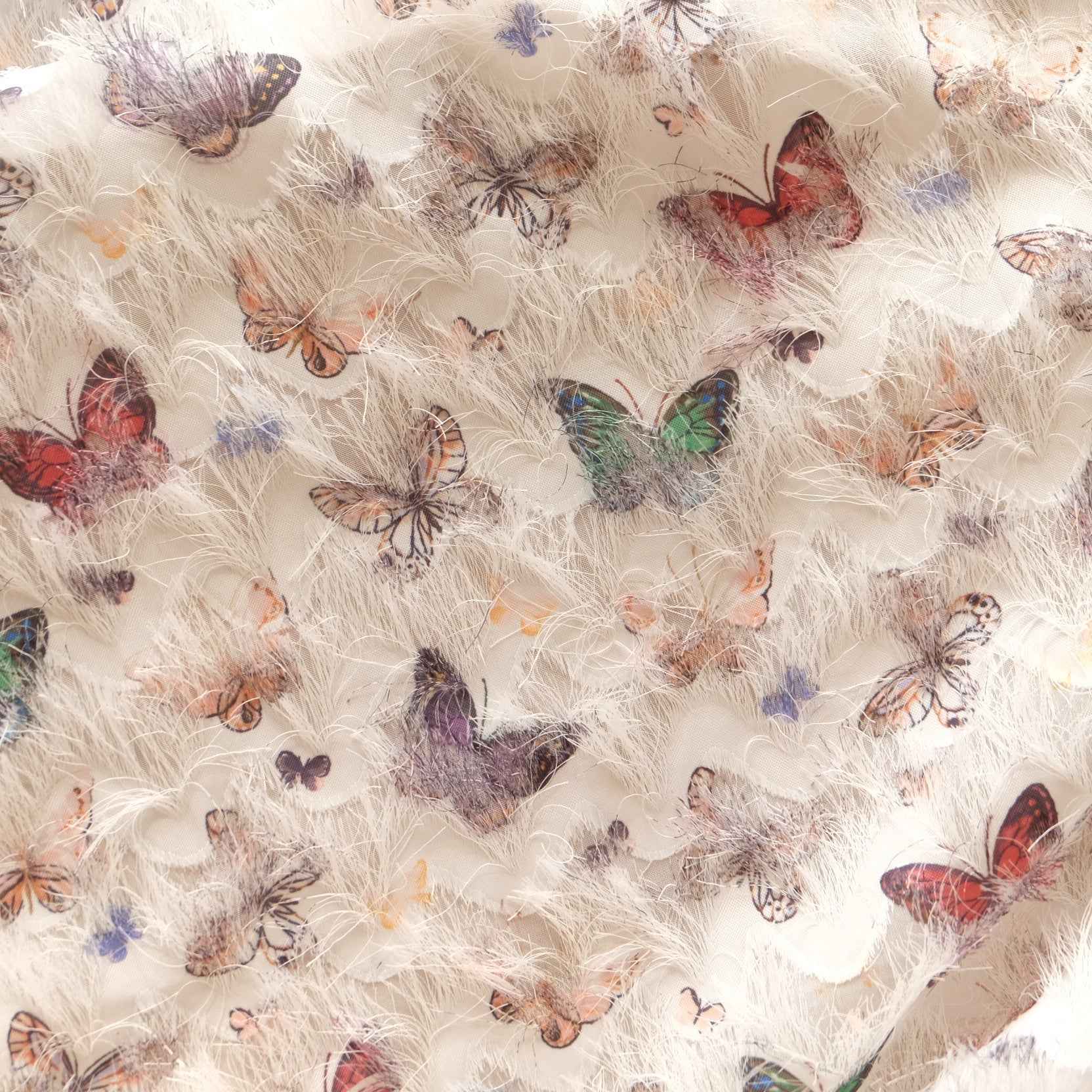 Butterfly Textured Fringe Sheer Fabric – Statement Novelty Fabric (2.19 yds)