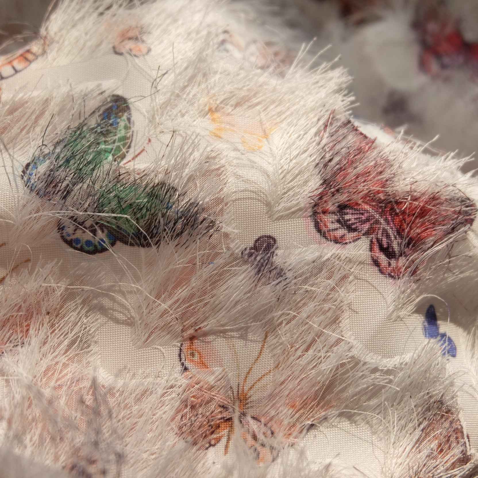 Butterfly Textured Fringe Sheer Fabric – Statement Novelty Fabric (2.19 yds)