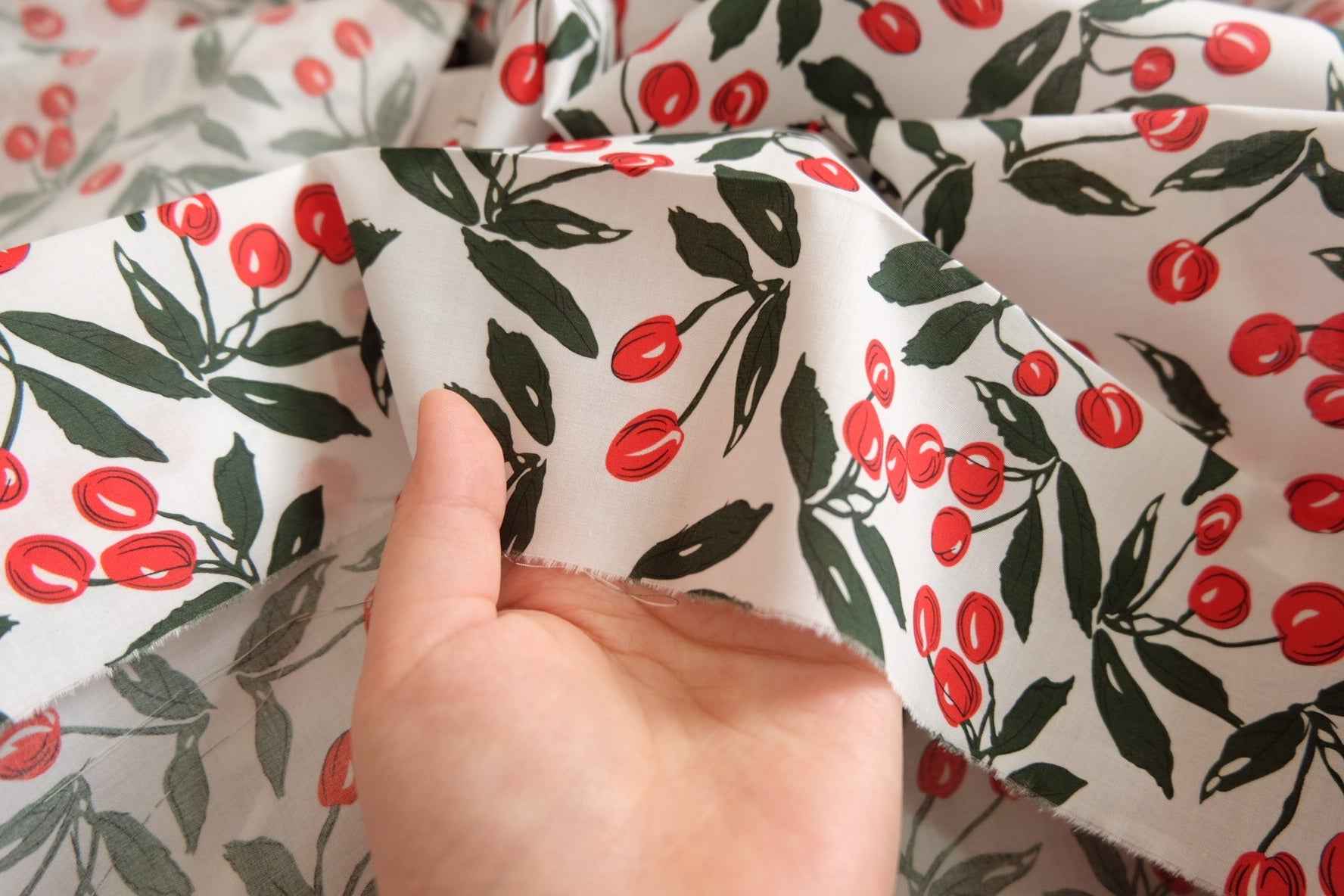 Cherry Vine Cotton Poplin – Lightweight Printed Deadstock (2.18 yards)