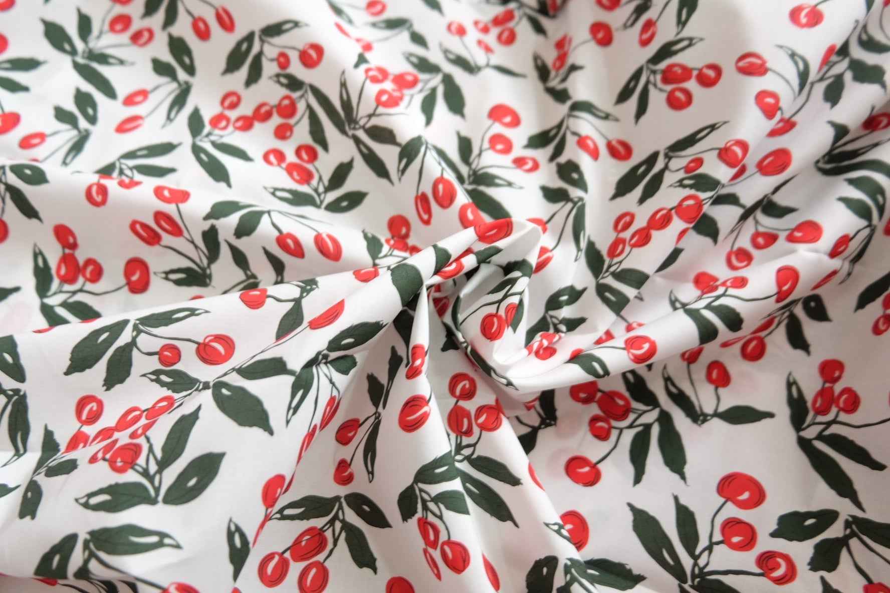 Cherry Vine Cotton Poplin – Lightweight Printed Deadstock (2.18 yards)