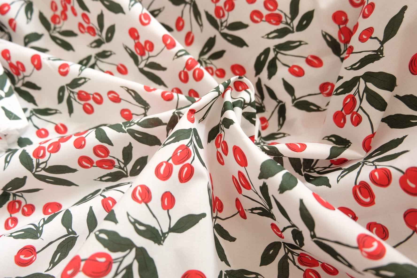 Cherry Vine Cotton Poplin – Lightweight Printed Deadstock (2.18 yards)