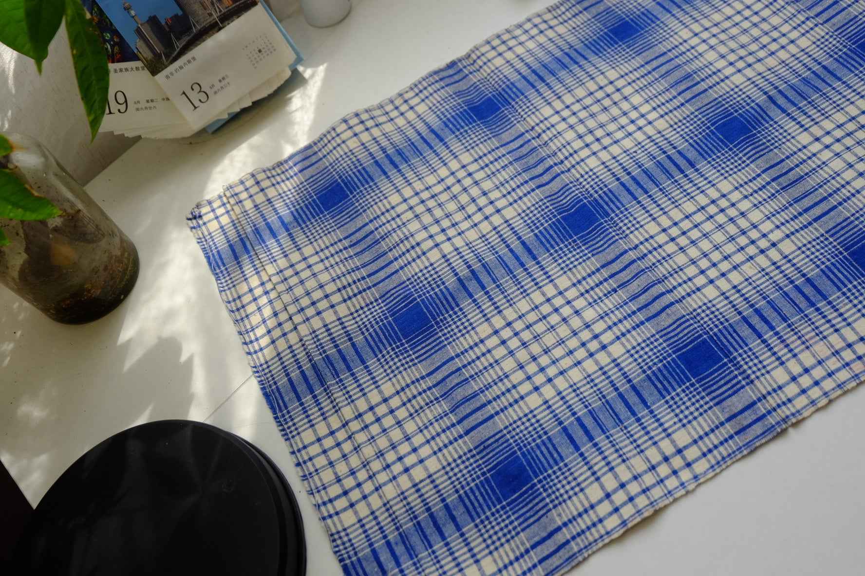 Classic Blue Check Tǔbù - White Ground | 35cm Width - BUBBO